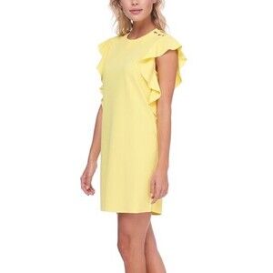ABS Collection Women's Ruffle Cap Sleeve Lace Up Shoulder Dress In Yellow L $180